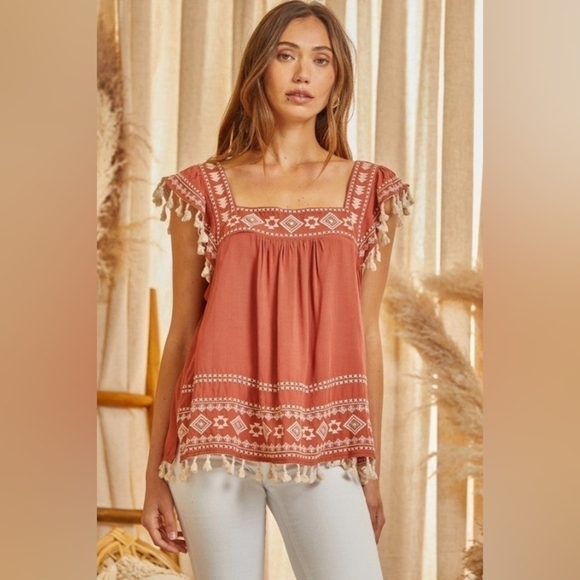Savanna Jane Tops - Savanna Jane Rust Taupe Flutter Sleeve Top Sz 1X